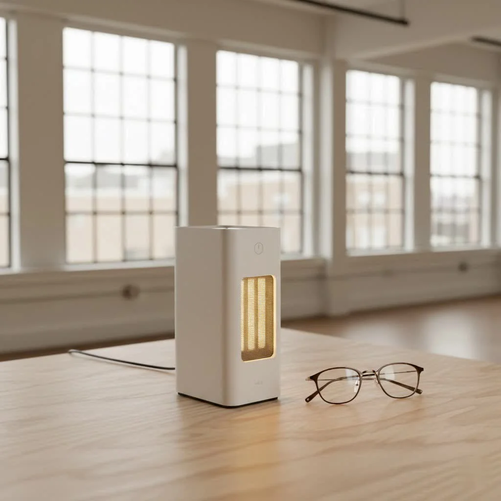 Bug zapper illuminating a backyard at dusk