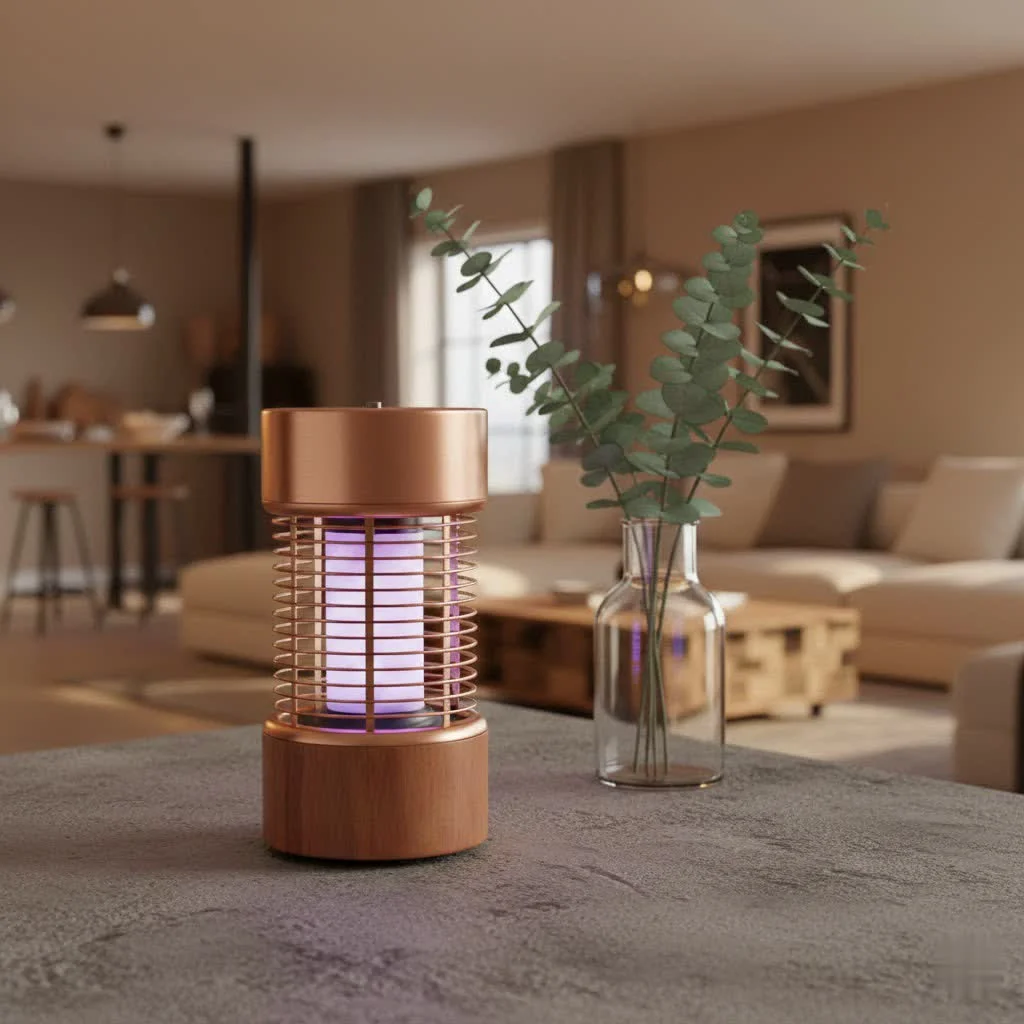 Aspectek bug zapper operating outdoors at dusk