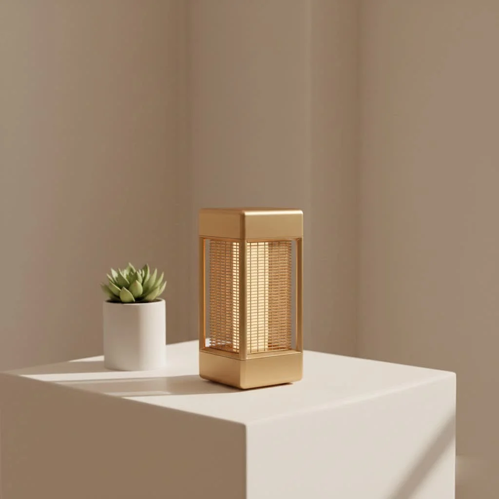 Solar-powered bug zapper illuminating a patio at dusk